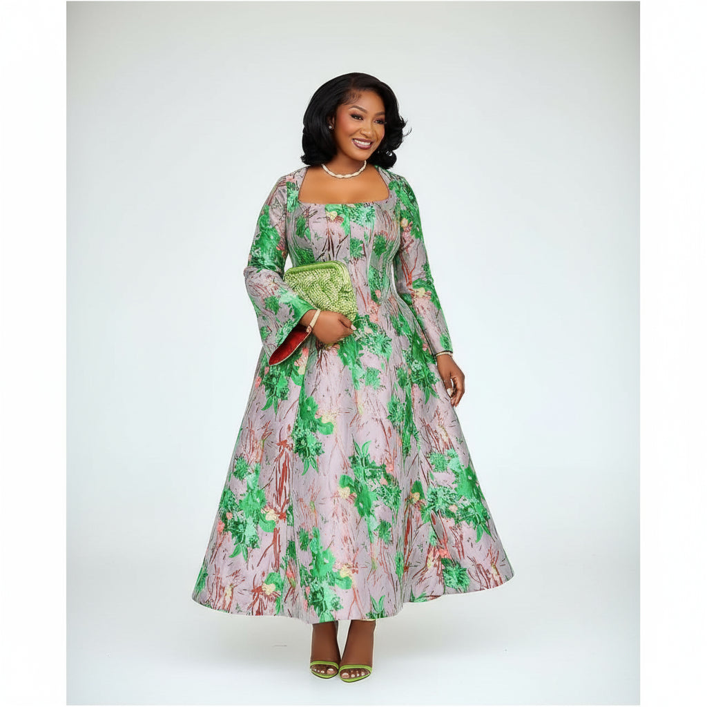 Square Neck  Floral Print Dress