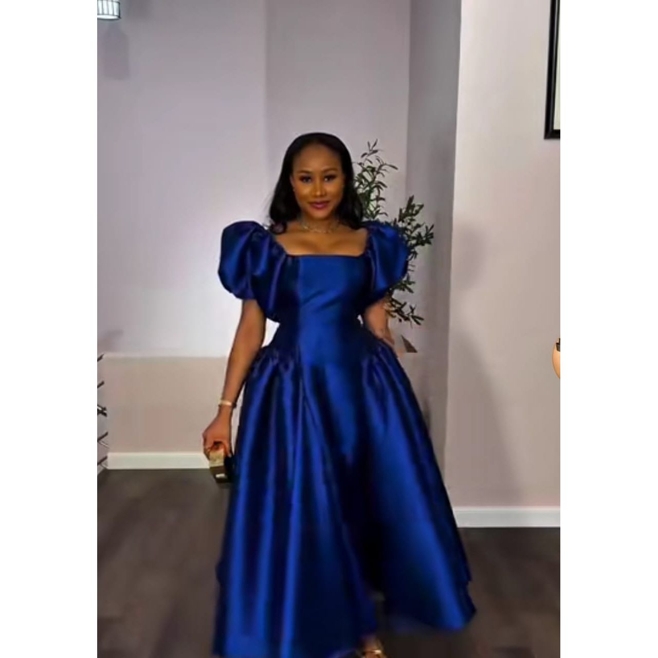 Bubble Sleeve Pleated Maxi Dress