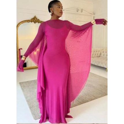 Plain Color Long Sleeve Simple Casual Elegant Draped Pleated Sleeve Dress