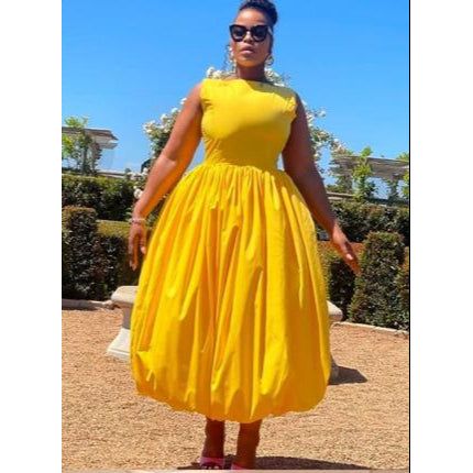 Sleeveless Plain Ruched Swing Maxi Dress