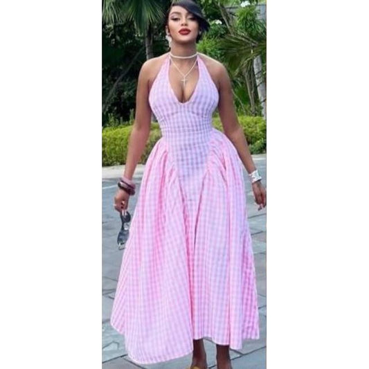 Sexy Halter Backless Solid Color Maxi Dress