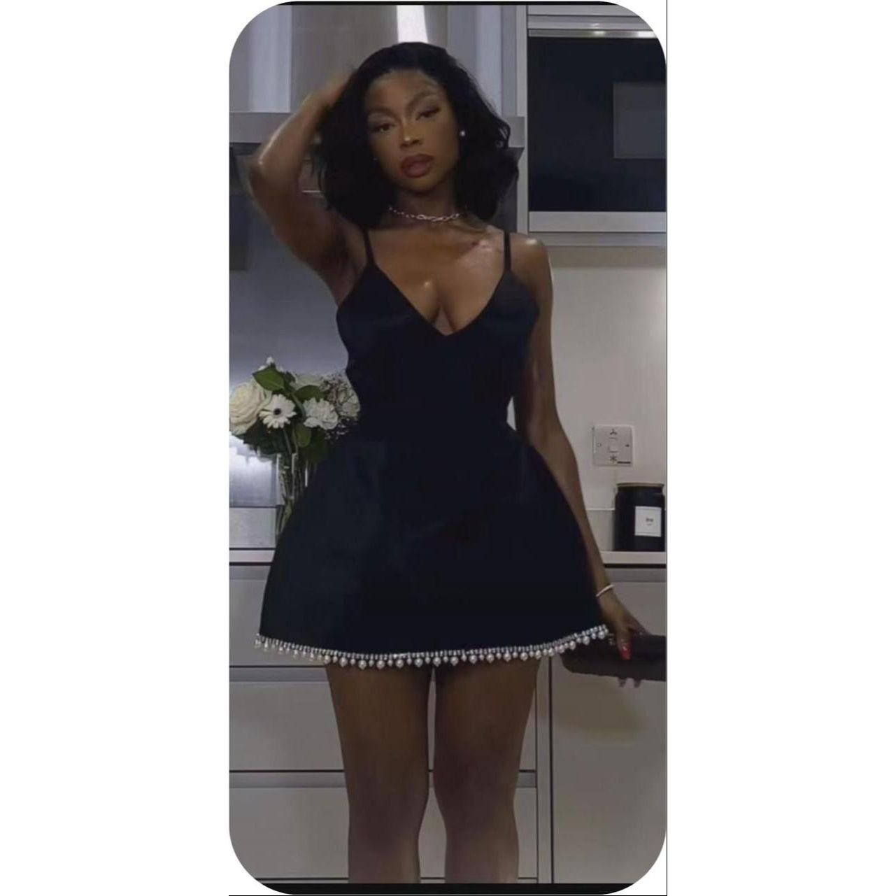 Pearls Bottom Slim Fit Elegant Mini Dress