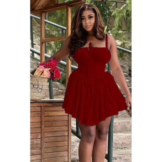 Sleeveless Solid Backless Casual A-Line Dress.