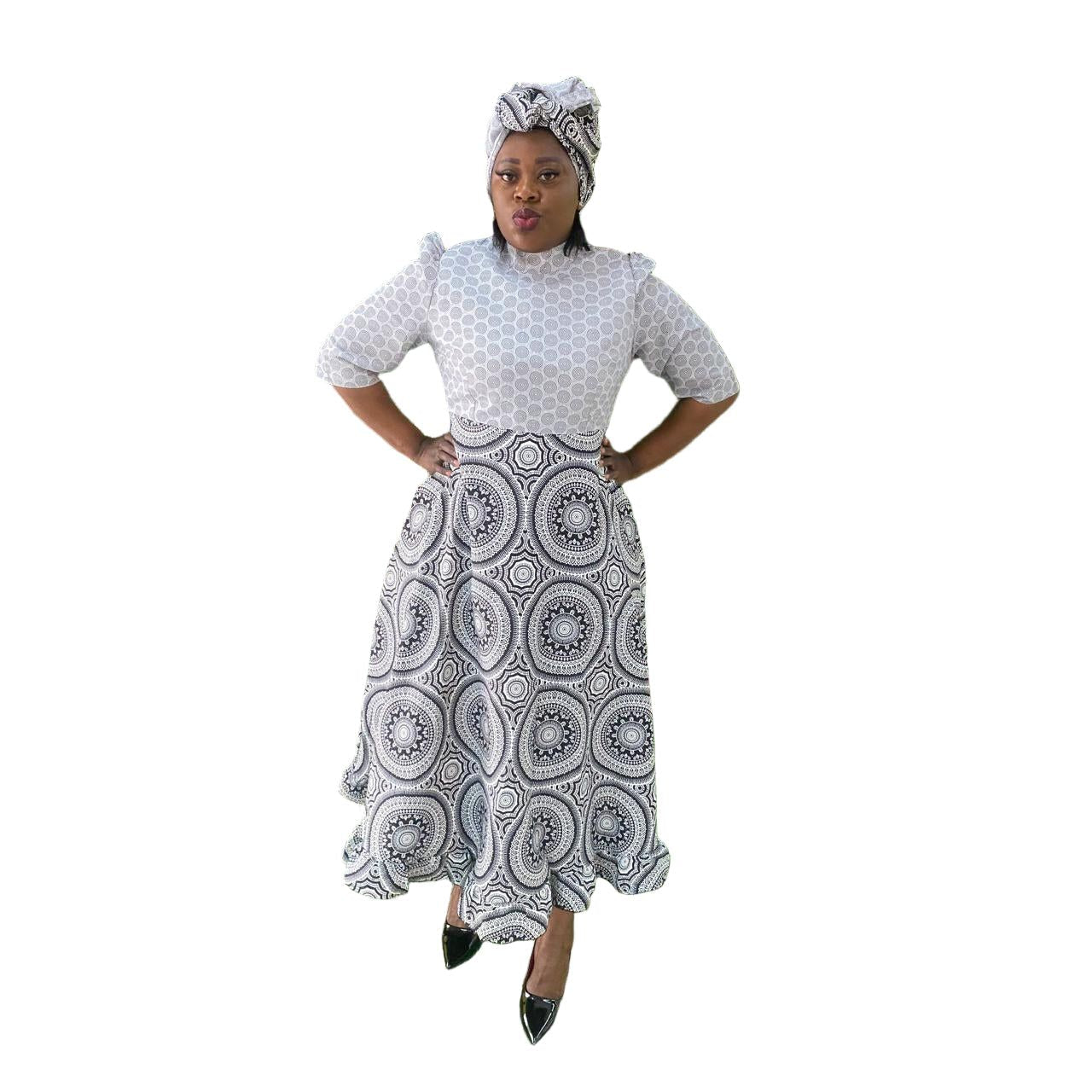 O-Neck Long Sleeve Maxi Ankara Dress.