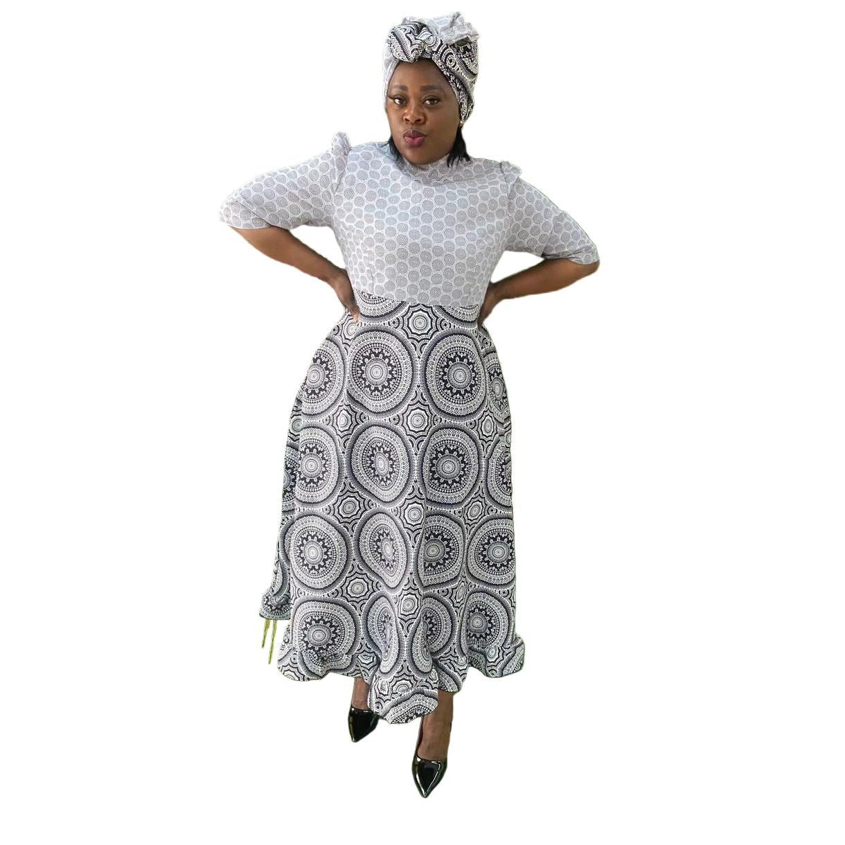 O-Neck Long Sleeve Maxi Ankara Dress.