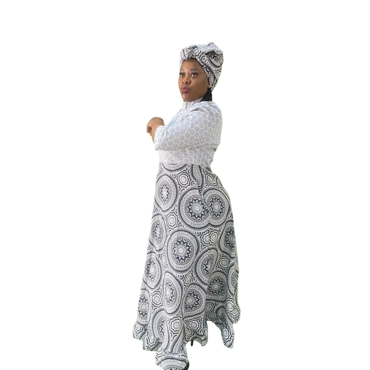 O-Neck Long Sleeve Maxi Ankara Dress.