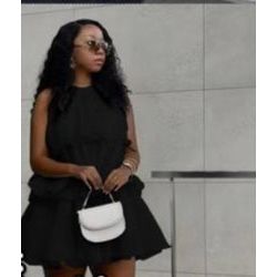 Elegant Romantic Date Backless Layered Hem White Organza Halter Swing Dress