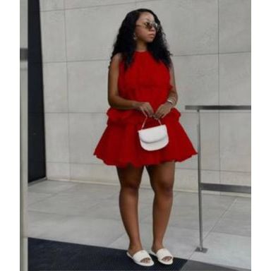 Elegant Romantic Date Backless Layered Hem White Organza Halter Swing Dress