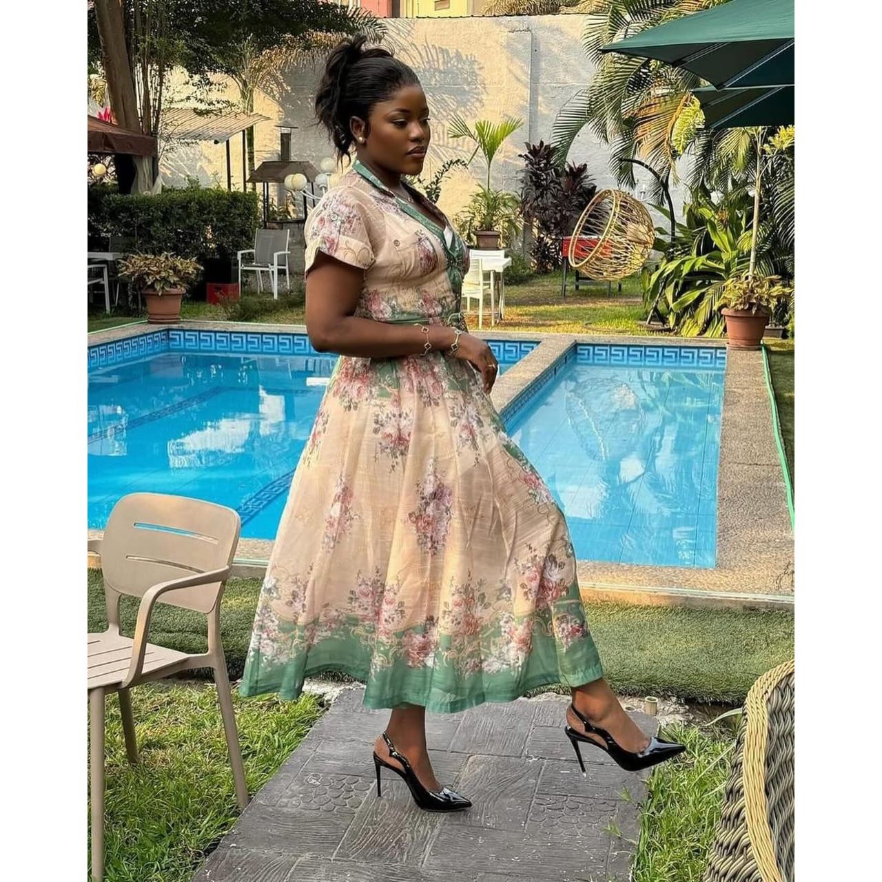 Plus Size Short Sleeve V-Neck Multi-Color A-Line Maxi Dress