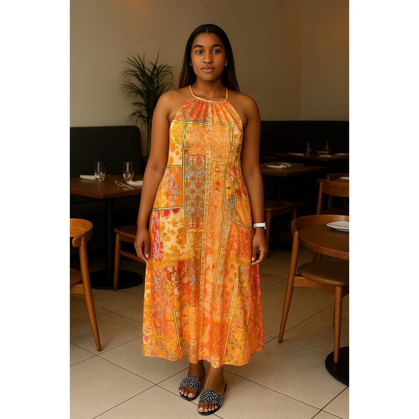 Summer Fashion Printed Neckless Sleeveless Dress.