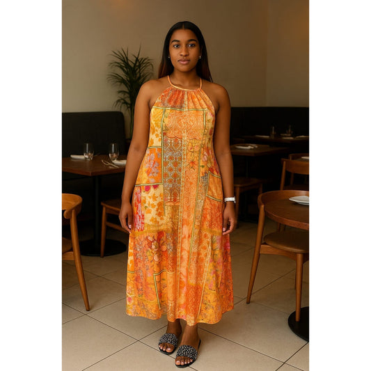 Summer Fashion Printed Neckless Sleeveless Dress.