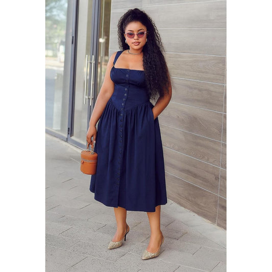 Front Button Corset Midi Dress.