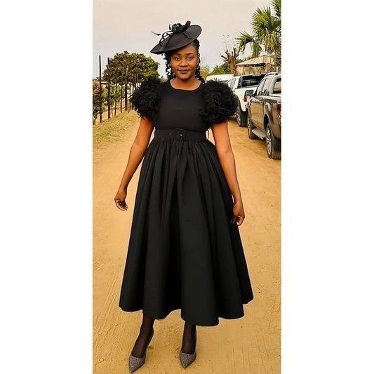 Flare Short Sleeve Round-Neck Belted Midi Dress