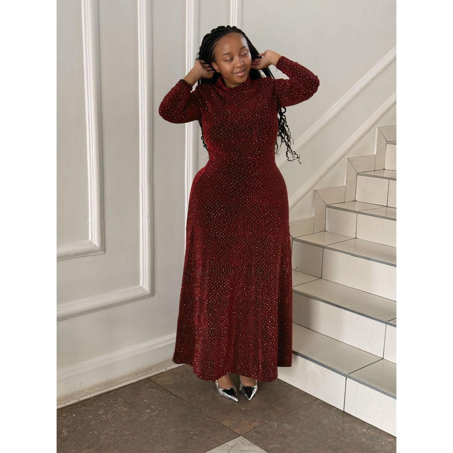 Plus Size Sequin Decor Shiny Round Neck Cocktail Gorgeous,Festival Party Dress