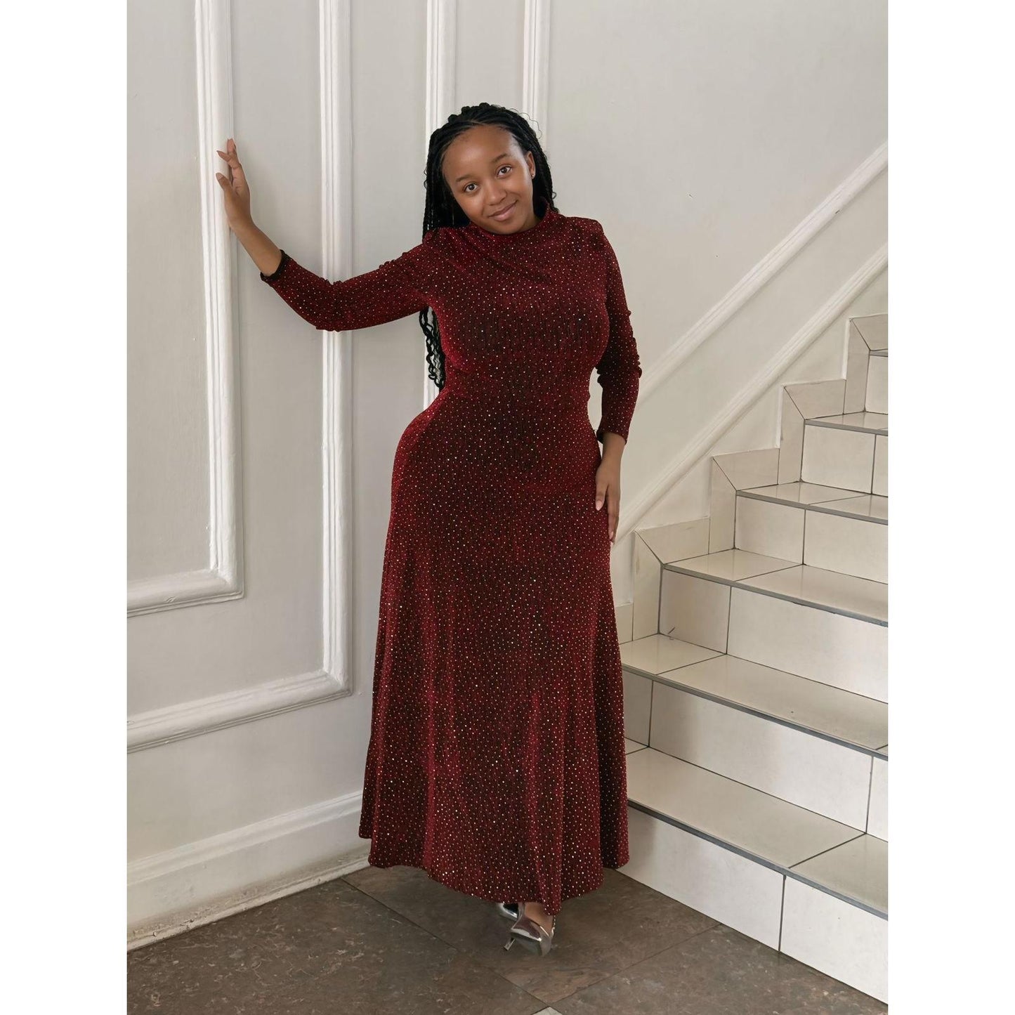 Plus Size Sequin Decor Shiny Round Neck Cocktail Gorgeous,Festival Party Dress