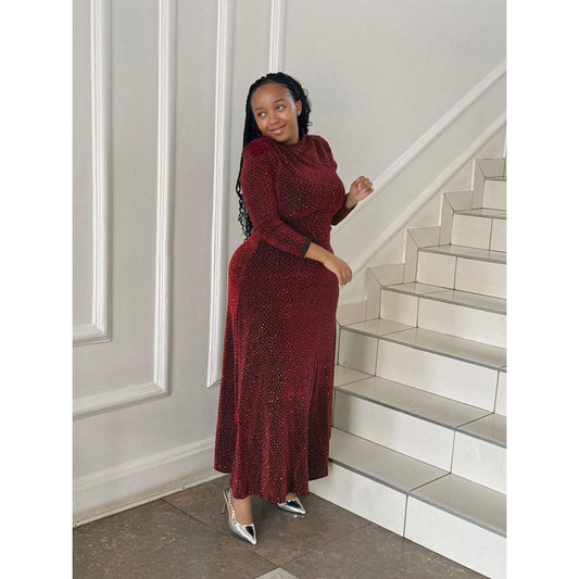 Plus Size Sequin Decor Shiny Round Neck Cocktail Gorgeous,Festival Party Dress