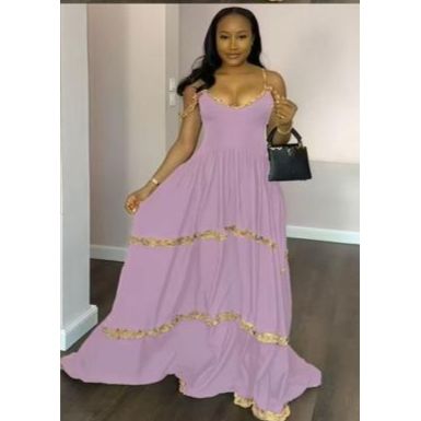 V-neck Thin Strap Elegant Solid Maxi Dress