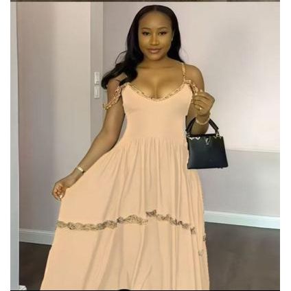 V-neck Thin Strap Elegant Solid Maxi Dress