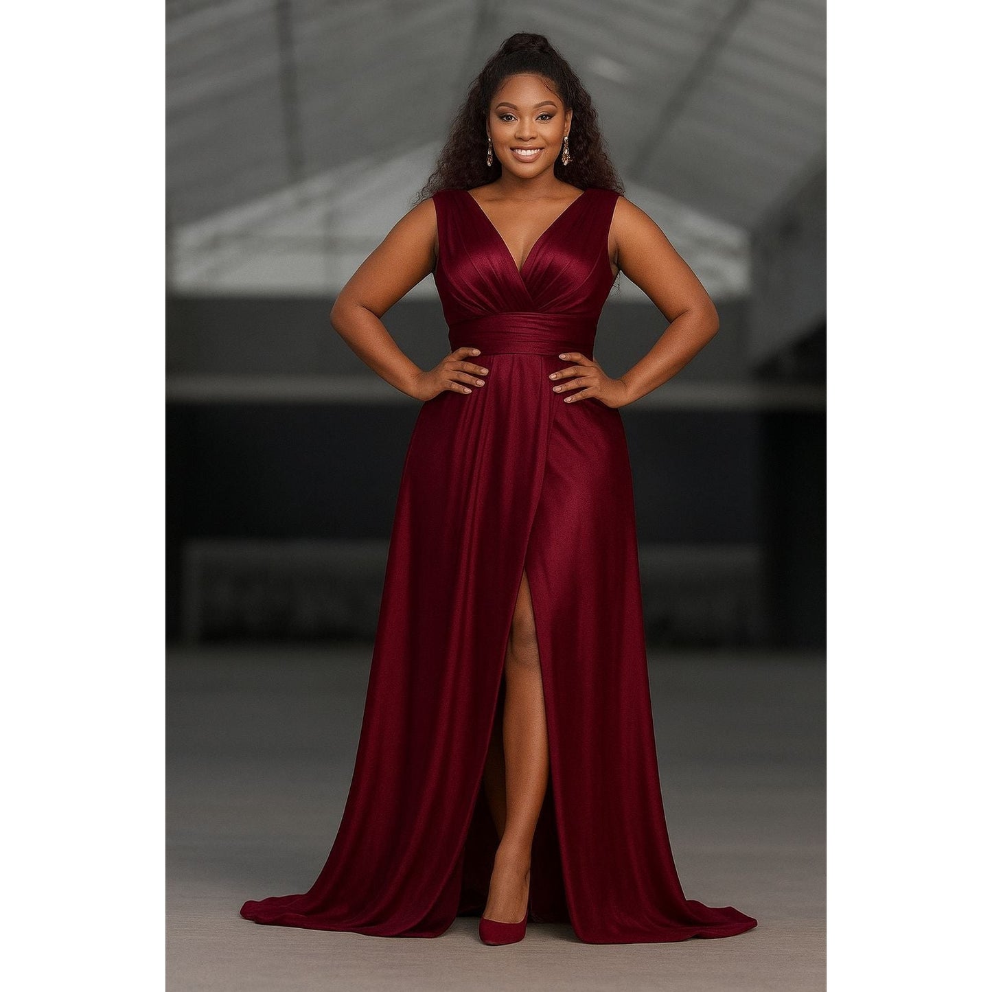 Sleeveless  Slit long wedding wear dress