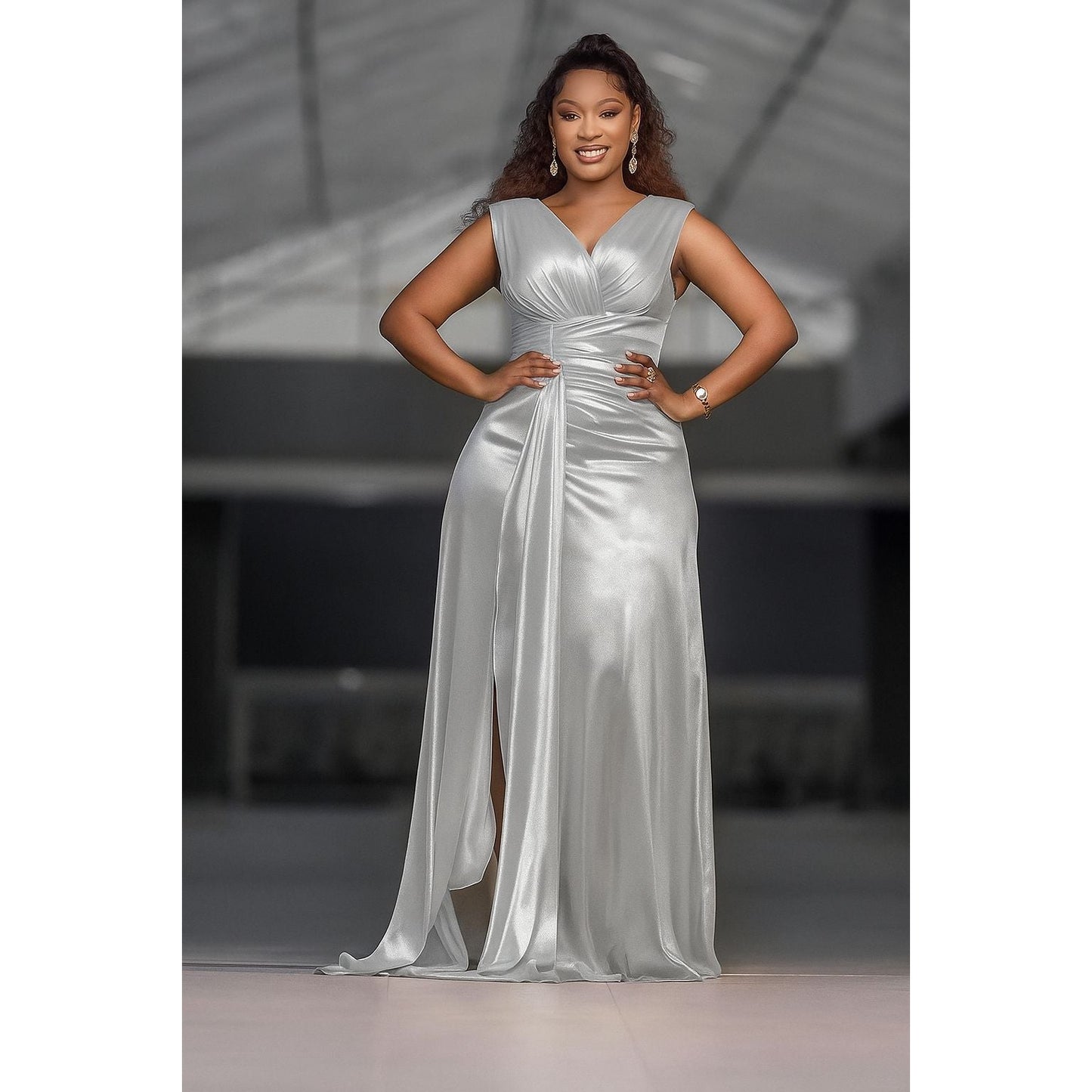 Sleeveless  Slit long wedding wear dress