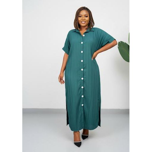 Plus Size Front Buttoned Maxi Shirt Dress