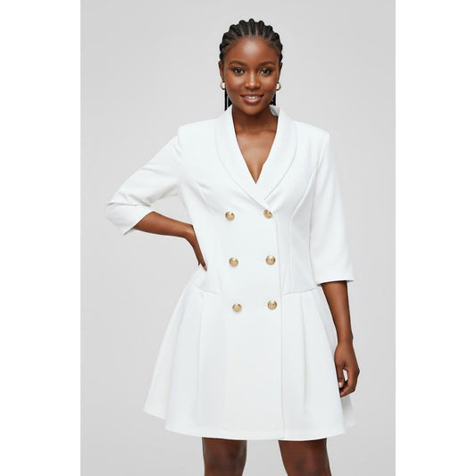 Solid Color Double-Breasted Blazer Dress