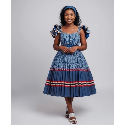 Sepedi Traditional Ankara Pleated Dress.