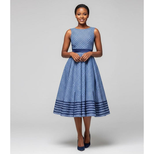 Sleeveless Sesotho Traditional Ankara Pleated Dress.