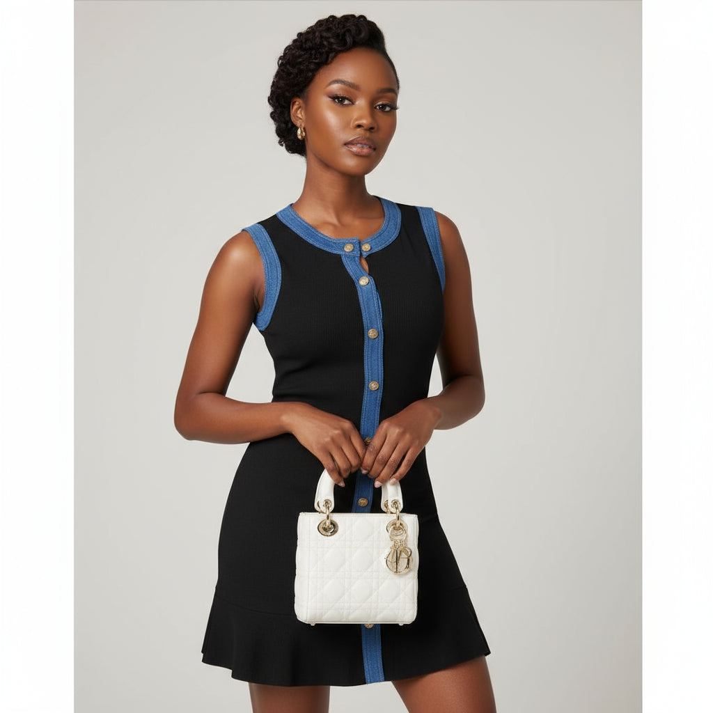 Chic Denim Splice Knitting Dress