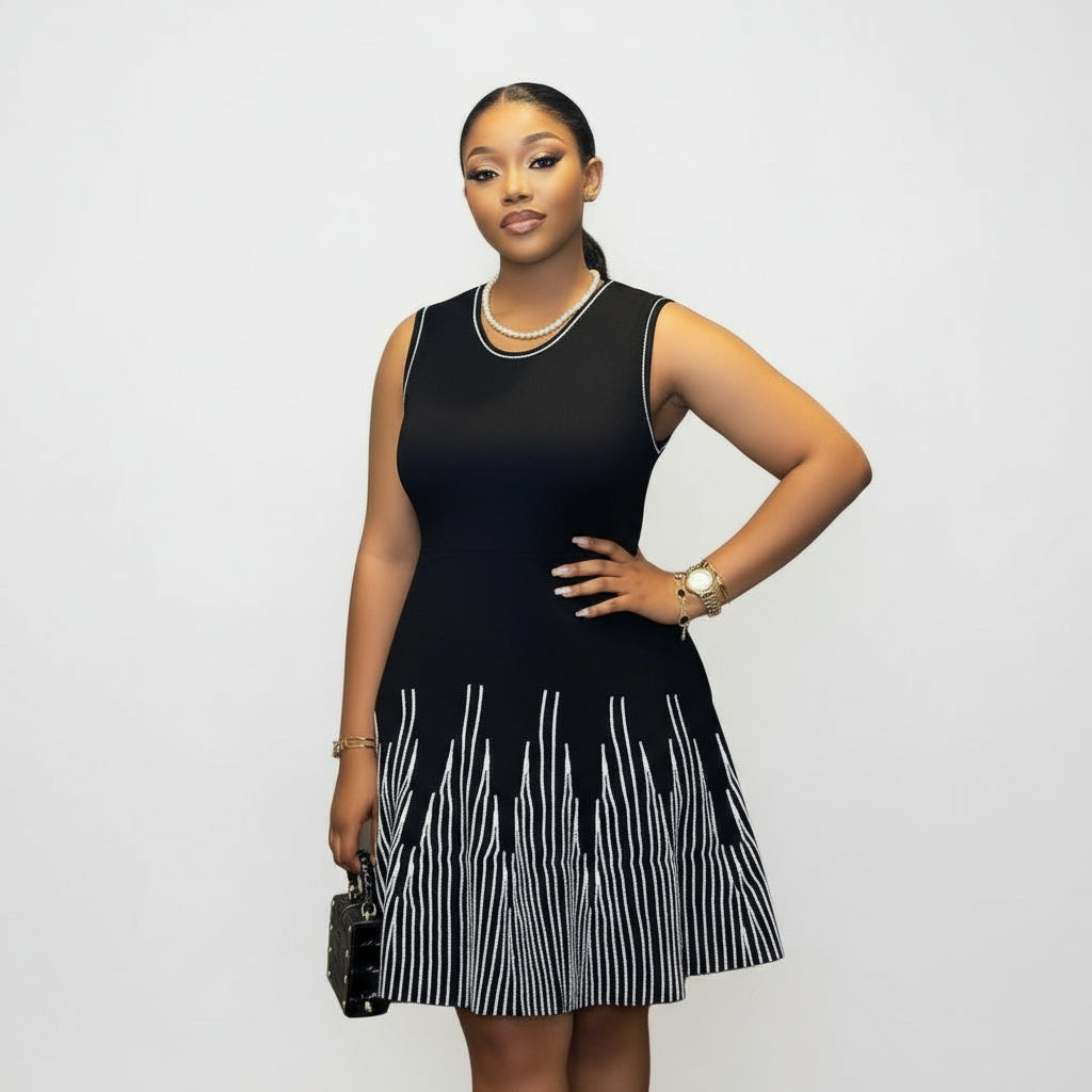 Ombre Graphic Sleeveless Crew Neck Short Sundress