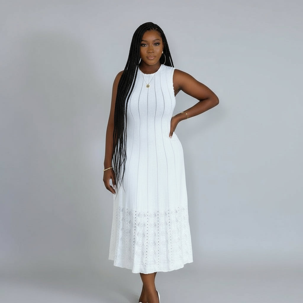 Sleeveless Elegant Pleated Slim A-Line Maxi Dress