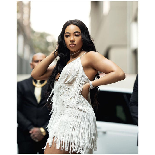 Fringe Detailed V-Neck Mini Dress