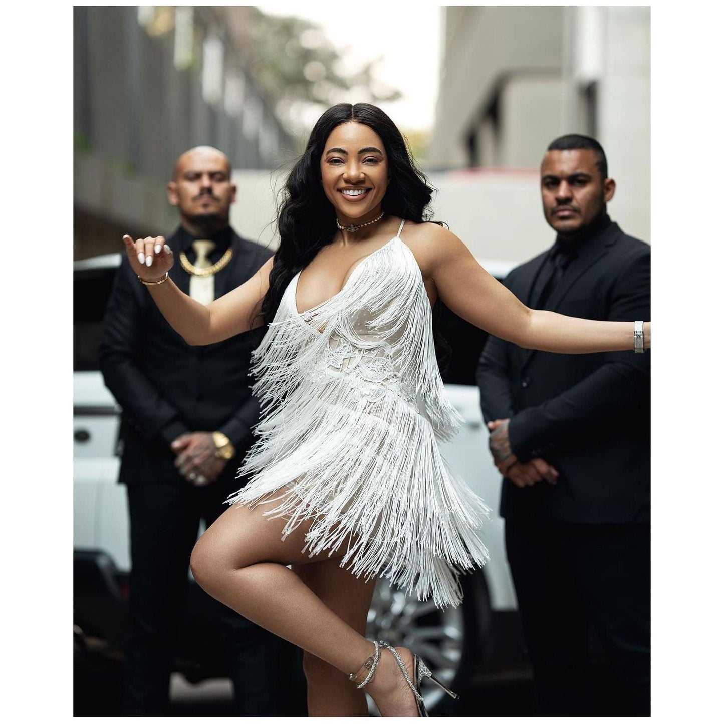 Fringe Detailed V-Neck Mini Dress