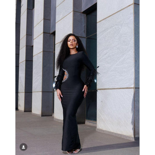 Crystal Beaded Hollow Sexy Round Neck Mermaid Dress.