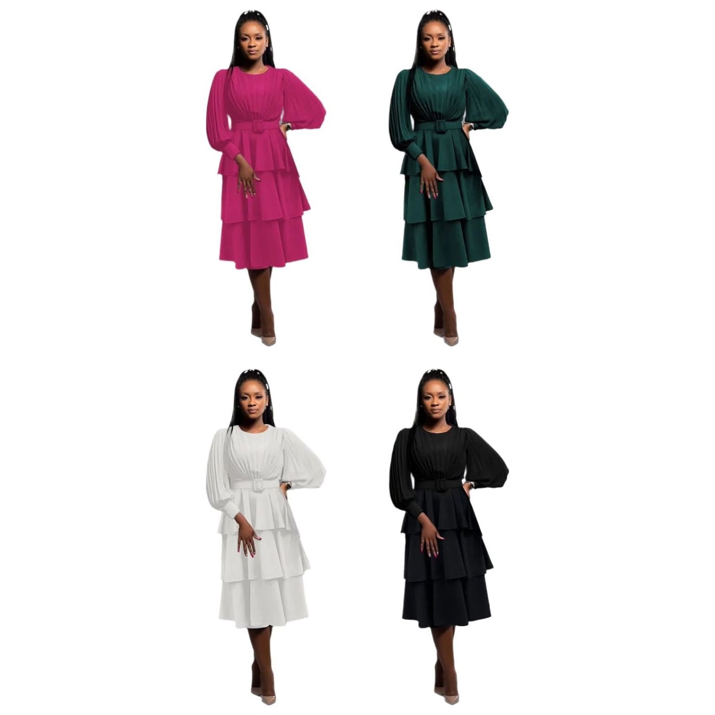 High Waist Pleated Patched Dress.