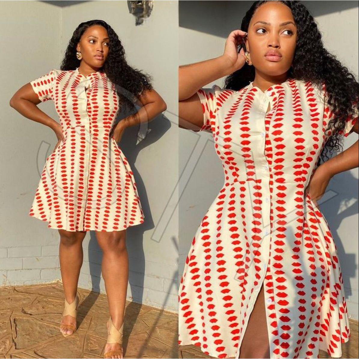 Red Lips Printed Skater Dress.