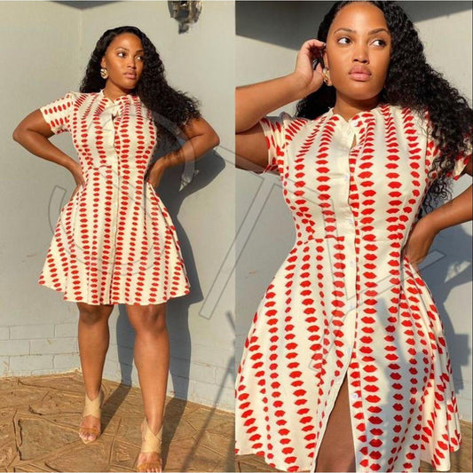 Red Lips Printed Skater Dress.