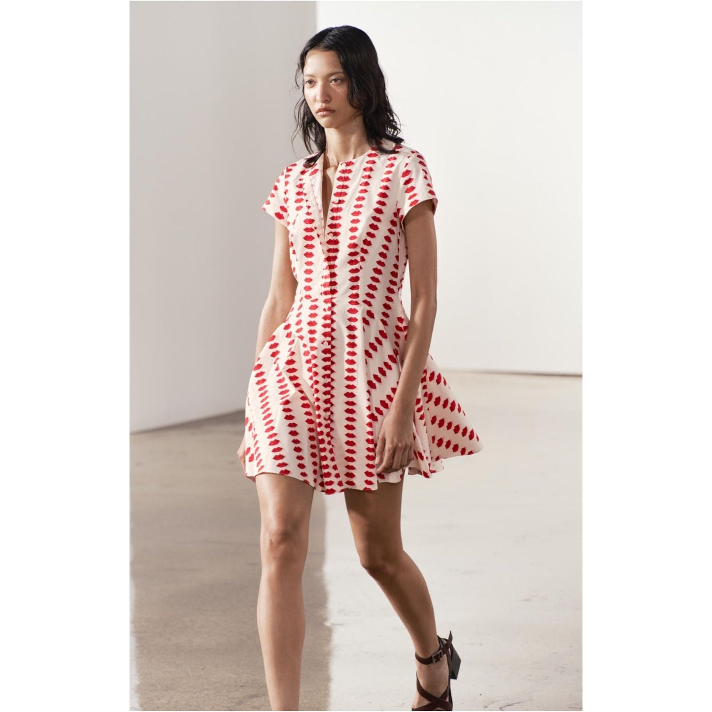 Red Lips Printed Skater Dress.