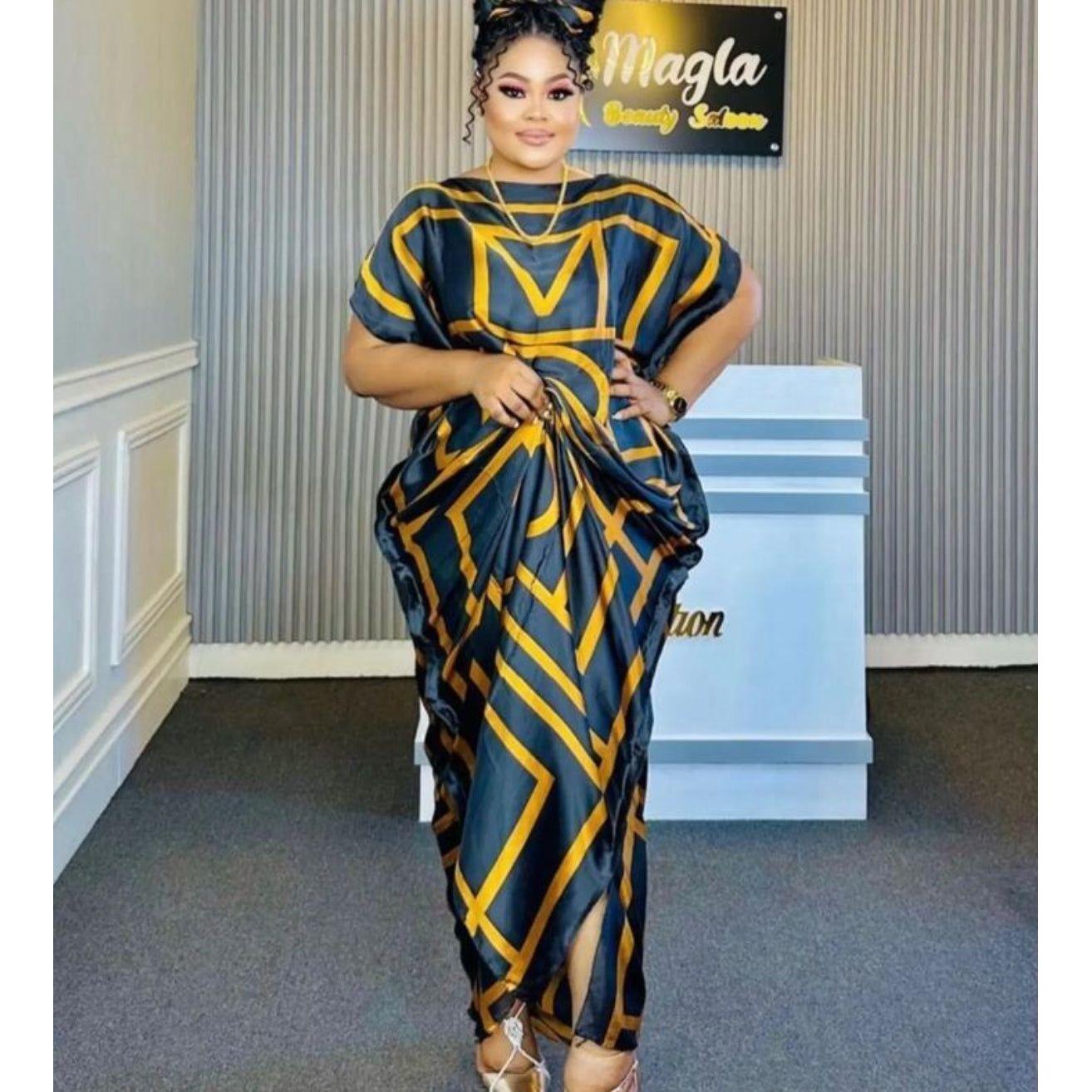 Printed kaftan abaya African Silk Maxi Dress.