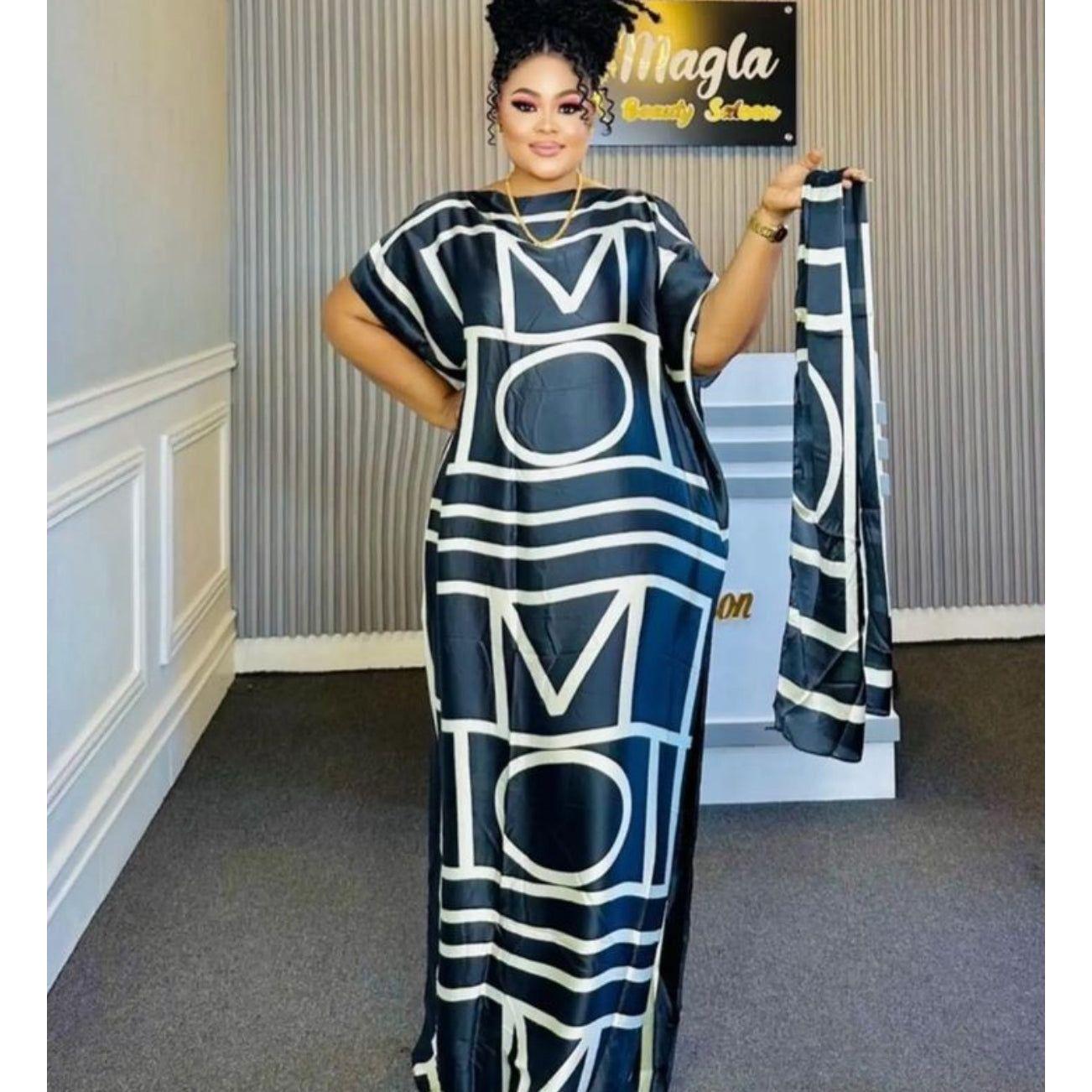 Printed kaftan abaya African Silk Maxi Dress.