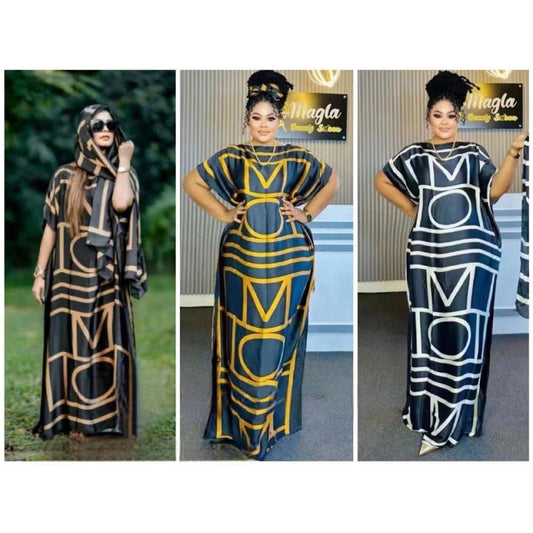 Printed kaftan abaya African Silk Maxi Dress.