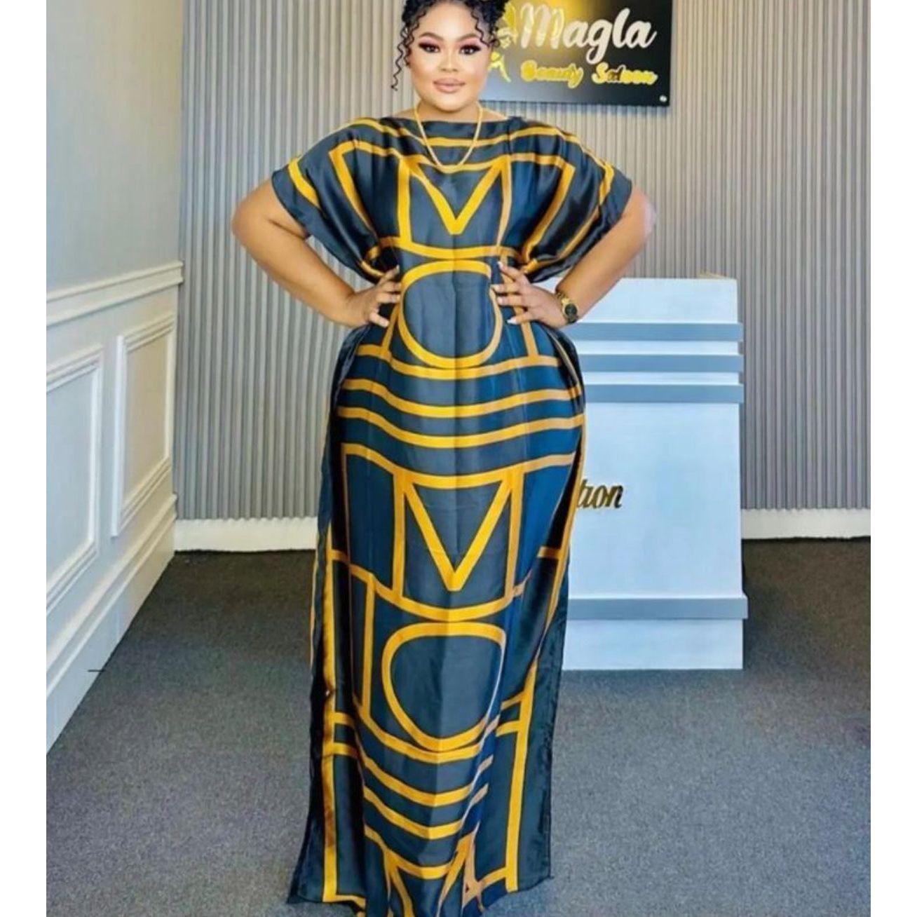 Printed kaftan abaya African Silk Maxi Dress.