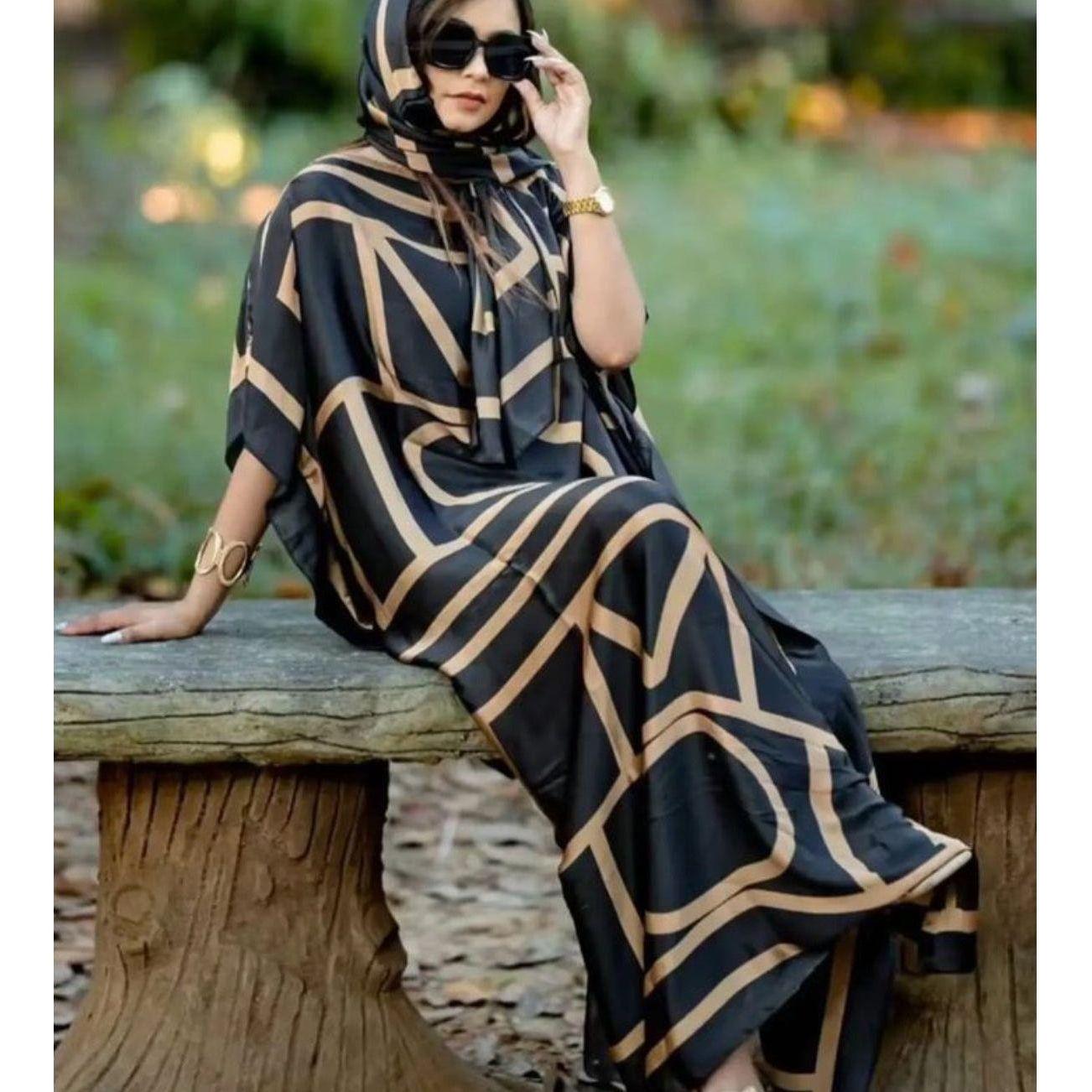Printed kaftan abaya African Silk Maxi Dress.