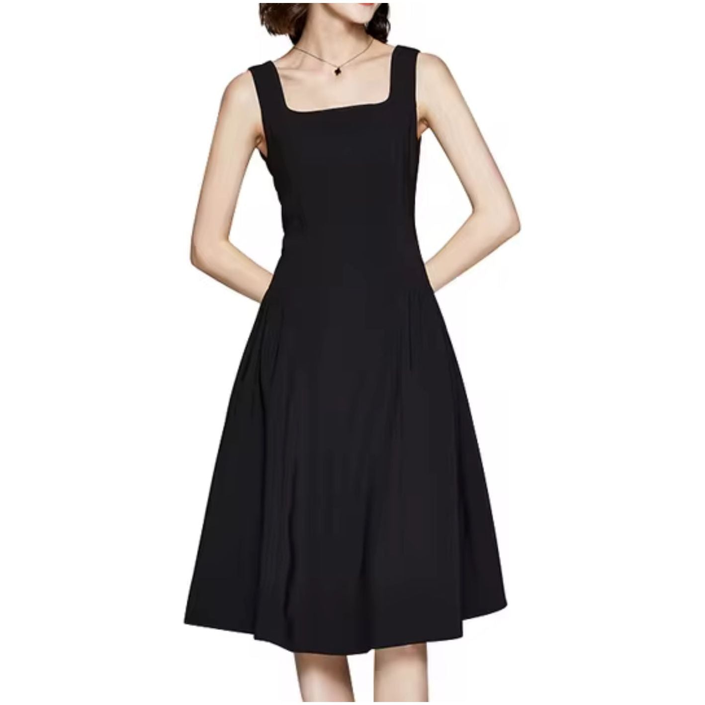Sleeveless Square Neck Polyester Midi Dress