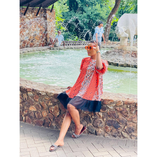 Short sleeve Printed Ankara Mini Dress.