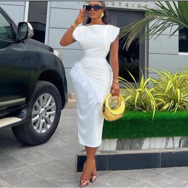 O-Neck Elegant Feather Patchwork Slim Fit Dress