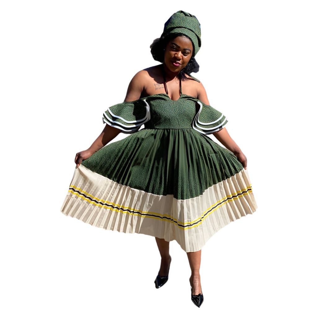 Flare Sleeves Off-Shoulder Pleated Traditional Midi Dress