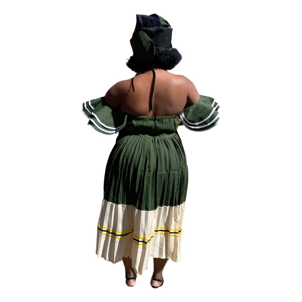 Flare Sleeves Off-Shoulder Pleated Traditional Midi Dress