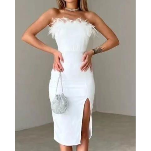 Fluffy Off Shoulder Sexy Midi Dress