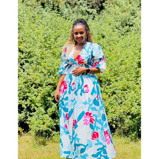 High Waisted V-Neck Maxi Dress